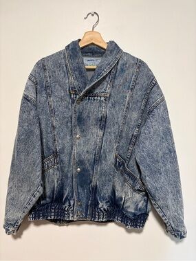 Vintage 80s Weekend Blues Acid Wash Oversized Denim Bomber Jacket